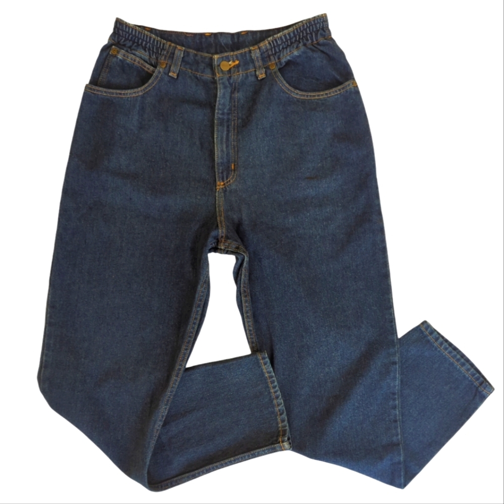 L.L. Bean Double L Comfort Waist High Rise Mom Jeans 12R Blue Pockets